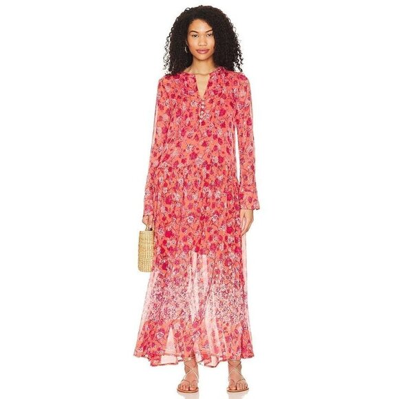 Free People See It Through Dress Coral Combo Womens Size Small - Picture 4 of 12